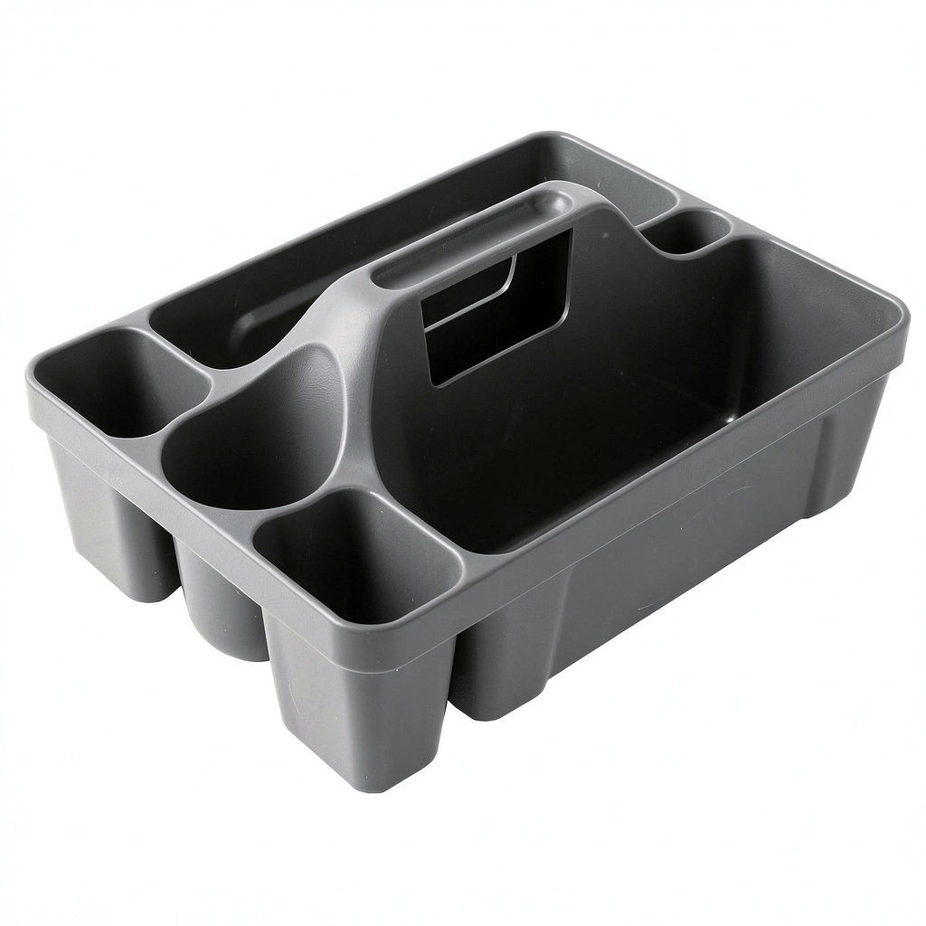 Libman cleaning caddy loaded with spray bottles and brushes