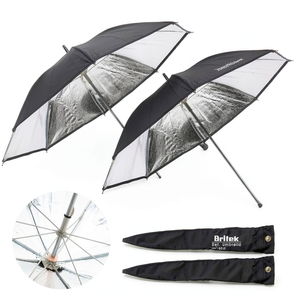 Installing Britek 24 Black Silver Studio Lighting Umbrella on a wooden desk