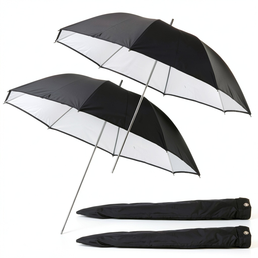 Britek 32inch studio umbrella set up on a light stand in a photography studio