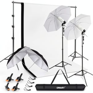 Photography Backdrop Stand EMART 8.5ft x 10ft with White/Black Muslin-0