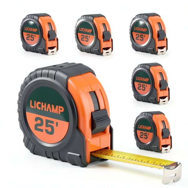 Tape Measure Lichamp 25 ft 6‑Pack Retractable with 1/8‑In Fractions-0