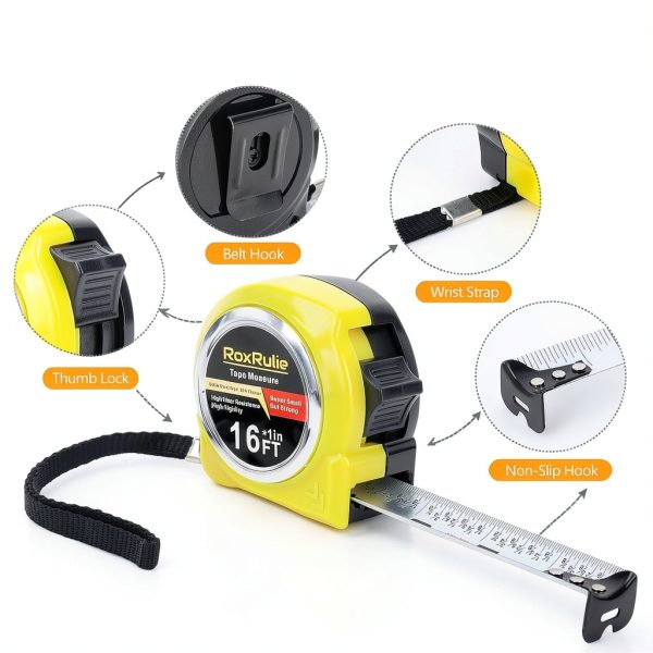 Tape Measure RoxRulie 16 FT 1 Inch Wide Blade with 1/8 Fraction Marks-2