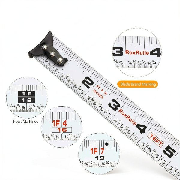 Tape Measure RoxRulie 16 FT 1 Inch Wide Blade with 1/8 Fraction Marks-1